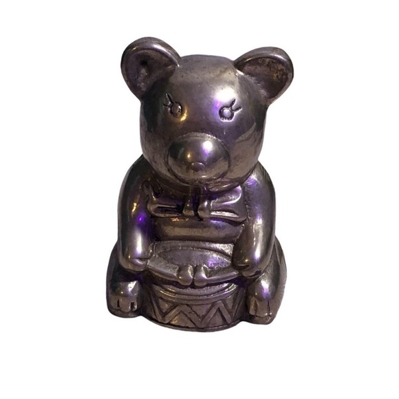 Other - Cute Vintage Brass Bear Playing Drum